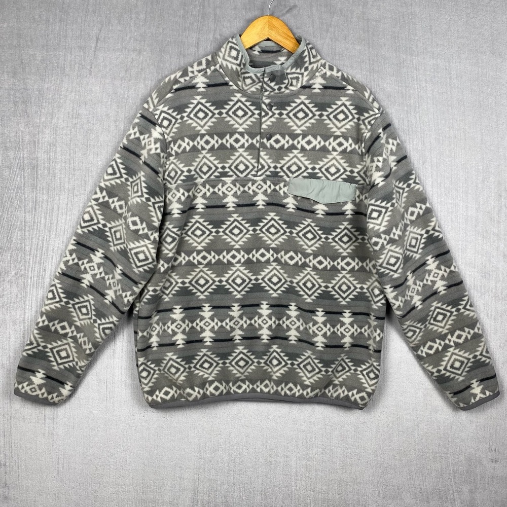 Southern Grit 1/4 Snap Fleece Mens Large Grey Aztec Print Cozy Pullover Gorpcore